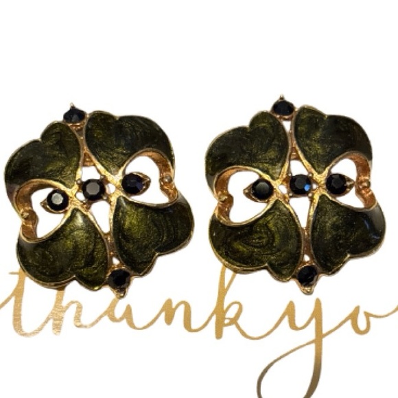 Vintage Gold & Black Enamel Earrings With Rhinestones - Picture 10 of 10